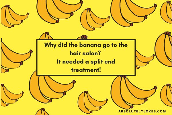 Banana graphic with text overlay of a banana joke