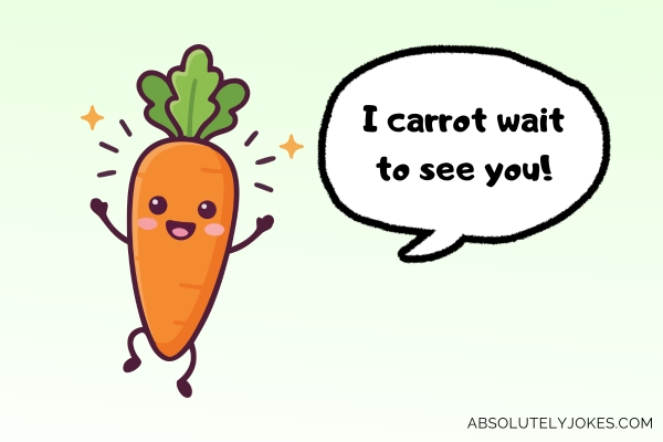 illustration of a happy cartoon carrot with pun on speech bubble