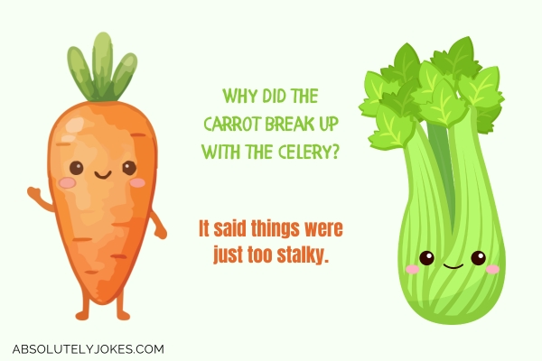 cartoon illustration of a carrot and a celery with joke overlay