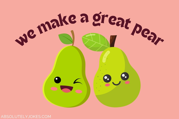 illustration of 2 cartoon pears with pun overlay