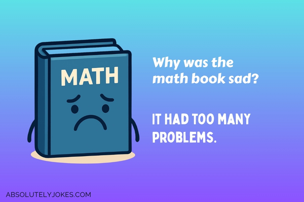 Illustration of a sad math book with joke overlay