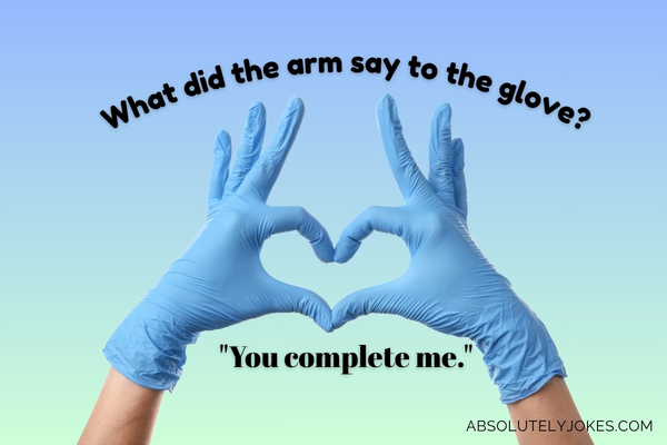 gloved hands making a heart sign with joke overlay