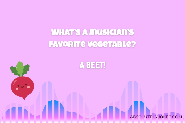 song track music beat graphics, cartoon of a beet, with joke overlay