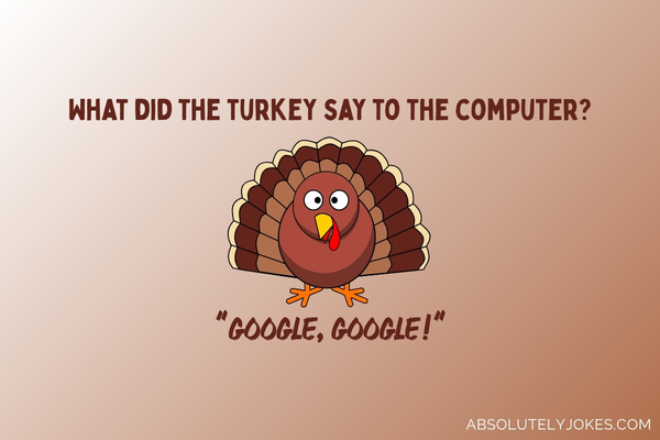 turkey cartoon on gradient color background with joke overlay