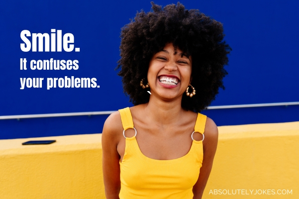 woman with a big smile, with quote overlay