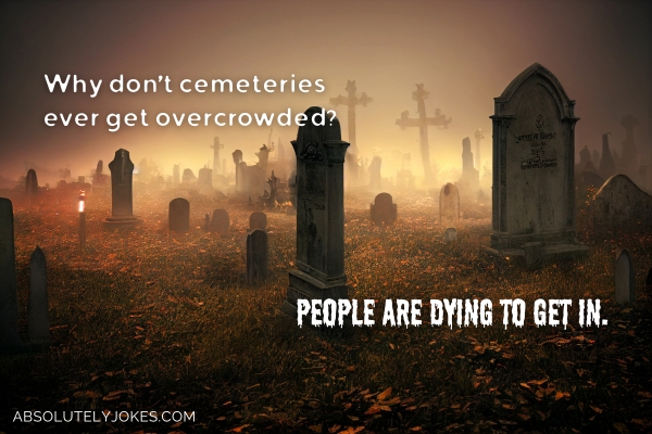 spooky cemetery with joke overlay